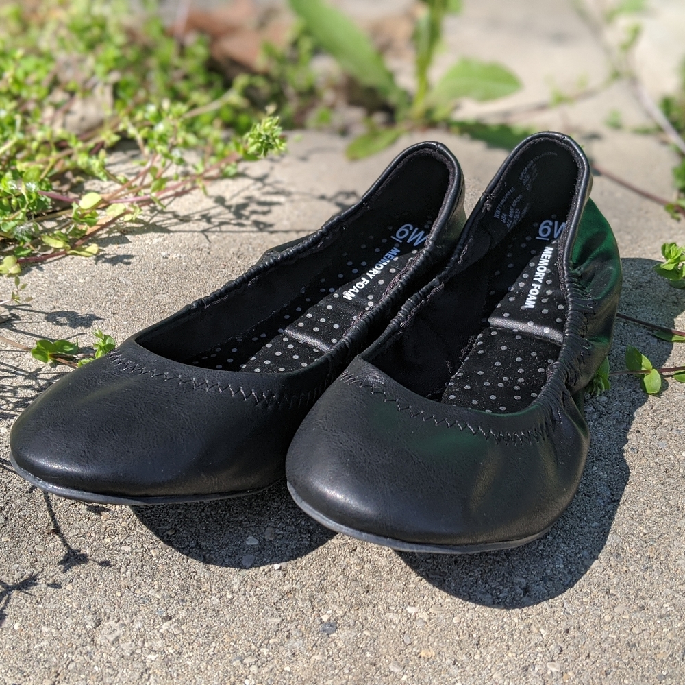 Black Faux Leather Ballet Flats